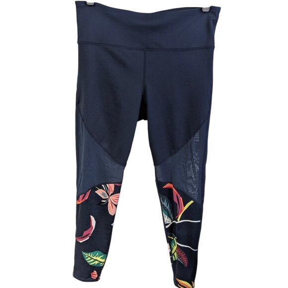 JoyLab Pants - JoyLab Blue Floral Mesh Leaf Yoga Active Leggings Size Large